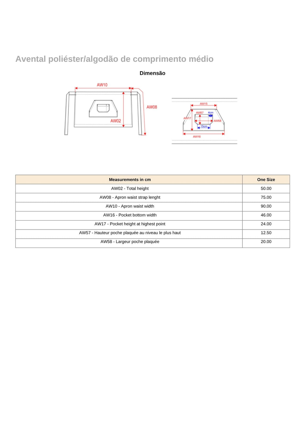 Avental poliéster/algodão de comprimento médio
