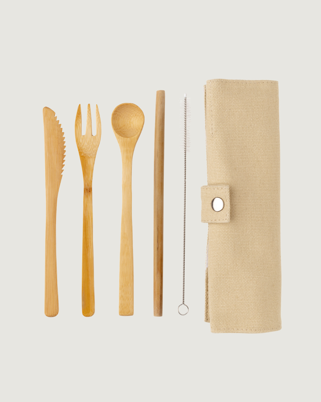 Conjunto de talheres de viagem reutilizáveis em bambu
