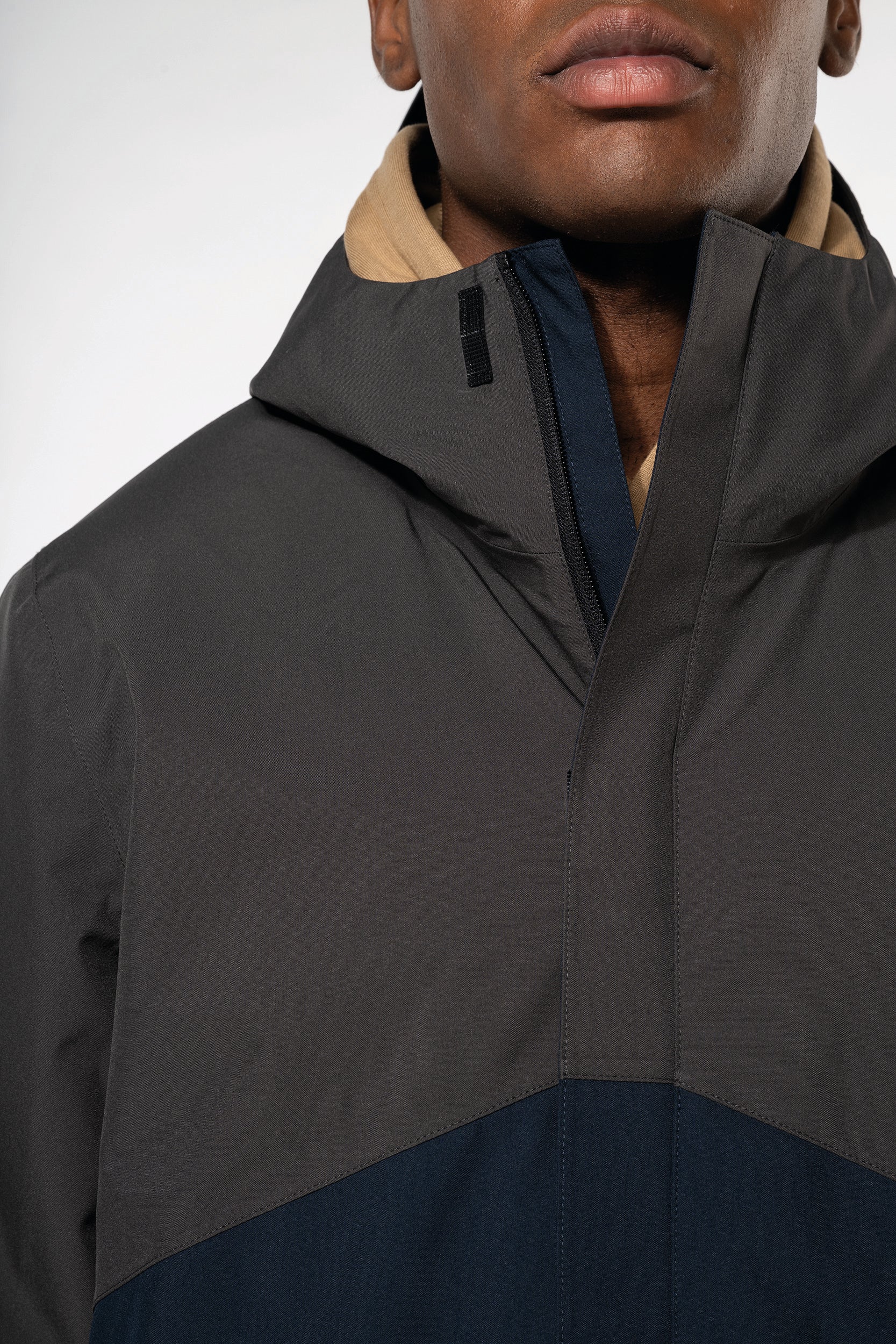 Parka 3 em 1 impermeável com capuz bicolor unissexo