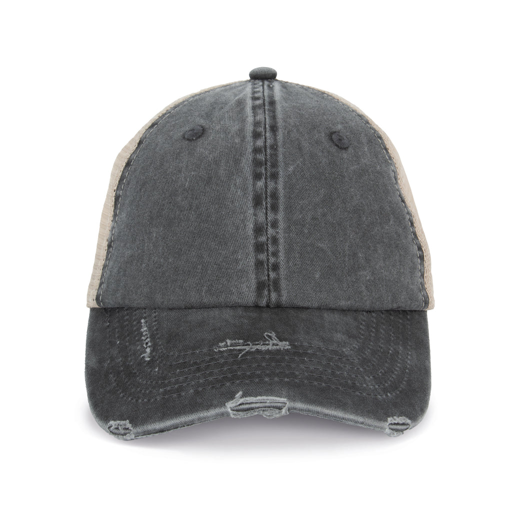 Boné trucker eco-responsável com efeito rasgado unissexo