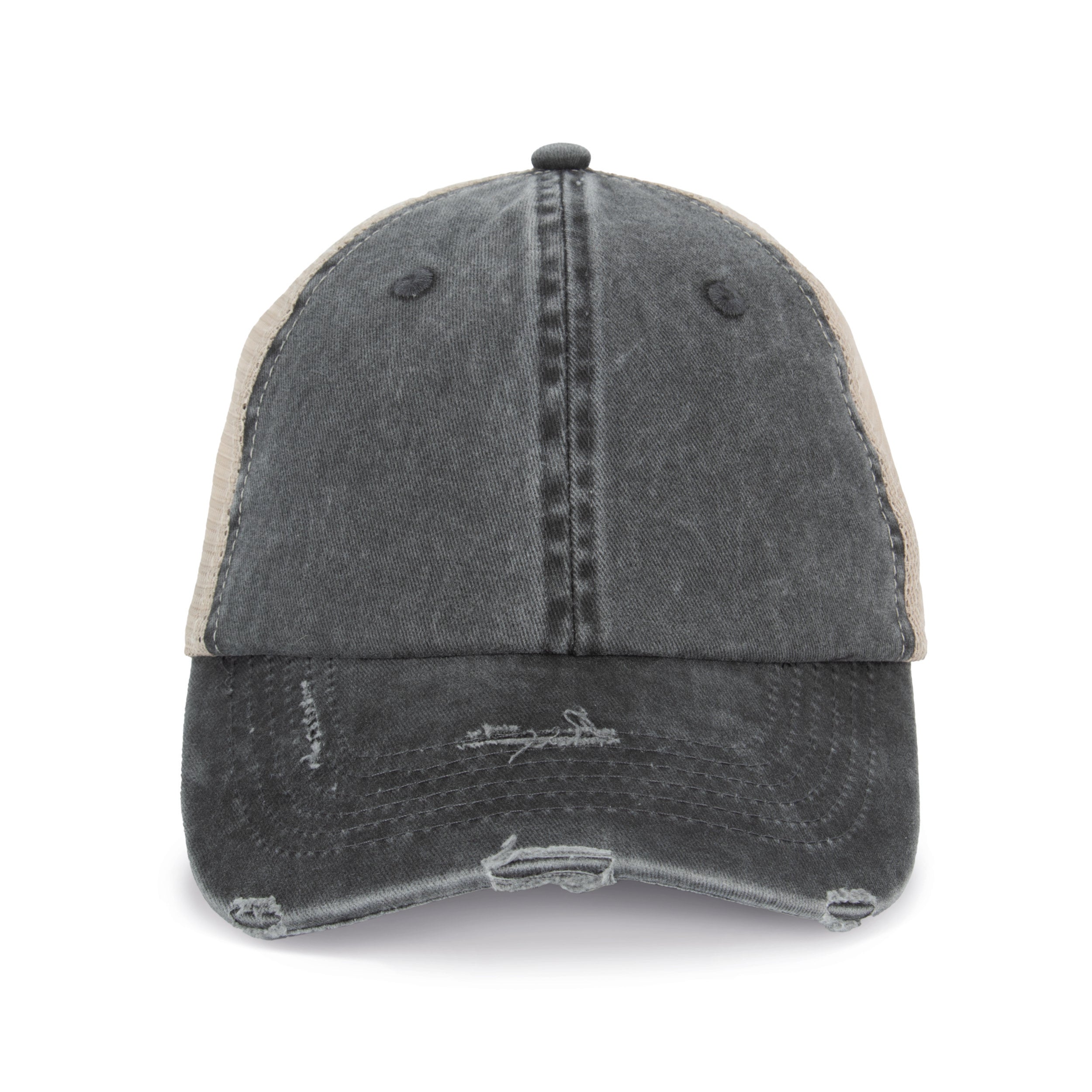 Boné trucker eco-responsável com efeito rasgado unissexo