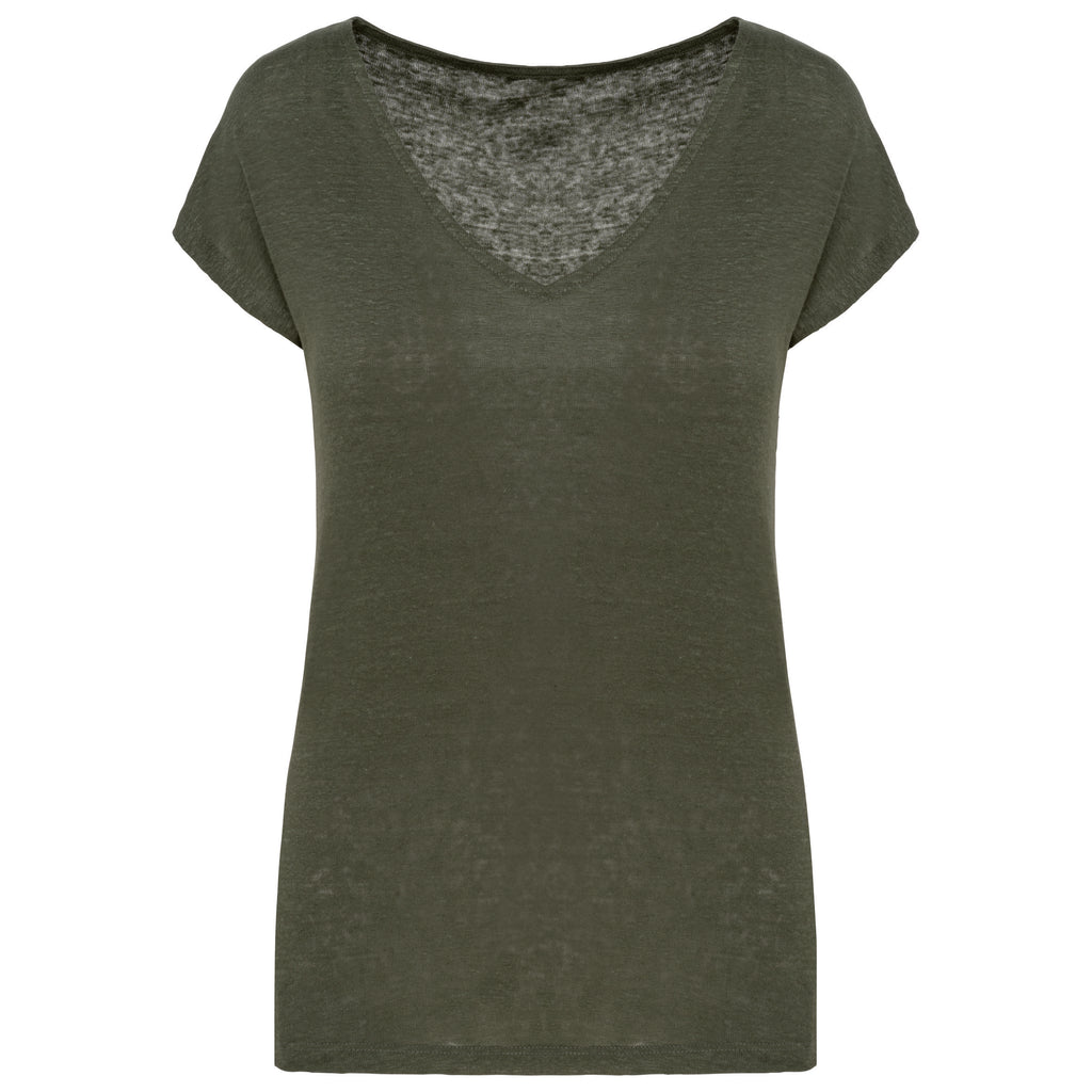 T-shirt em linho decote V de senhora