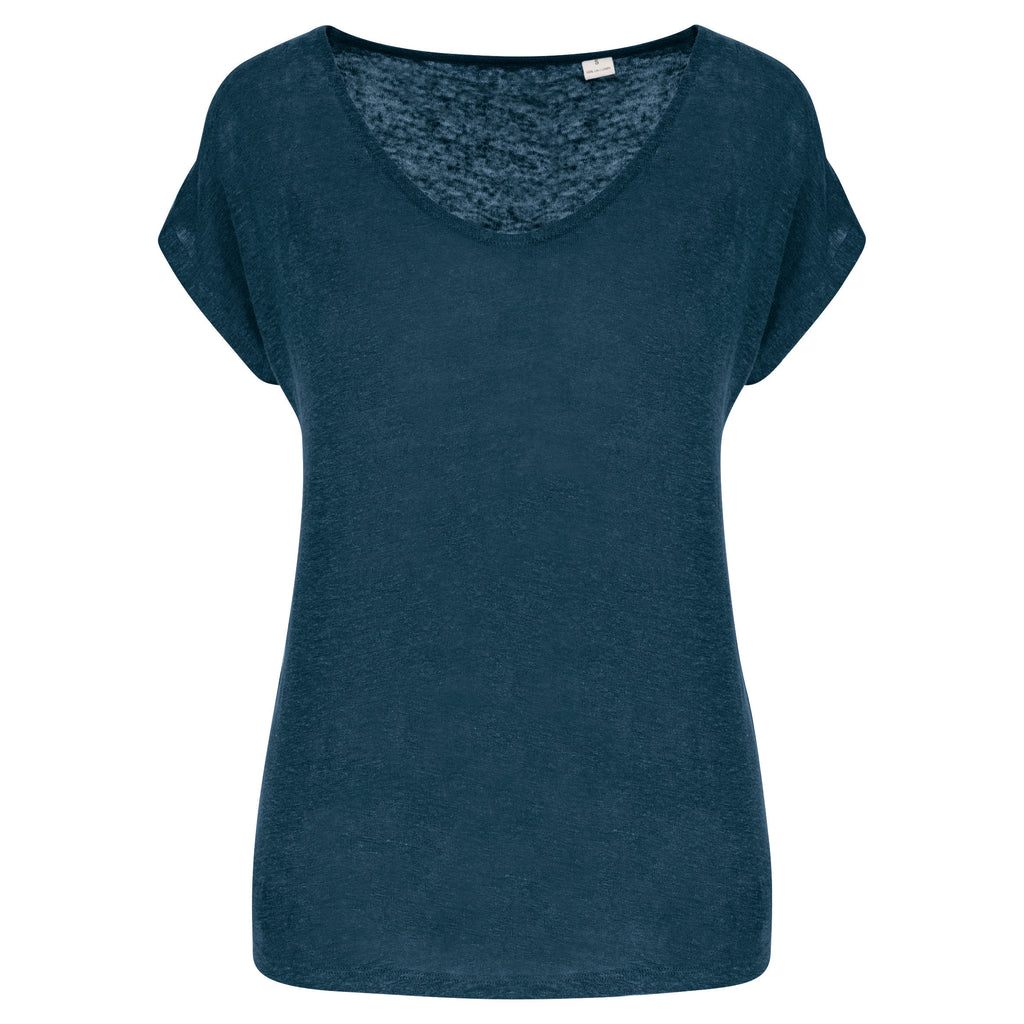 T-shirt em linho decote V de senhora