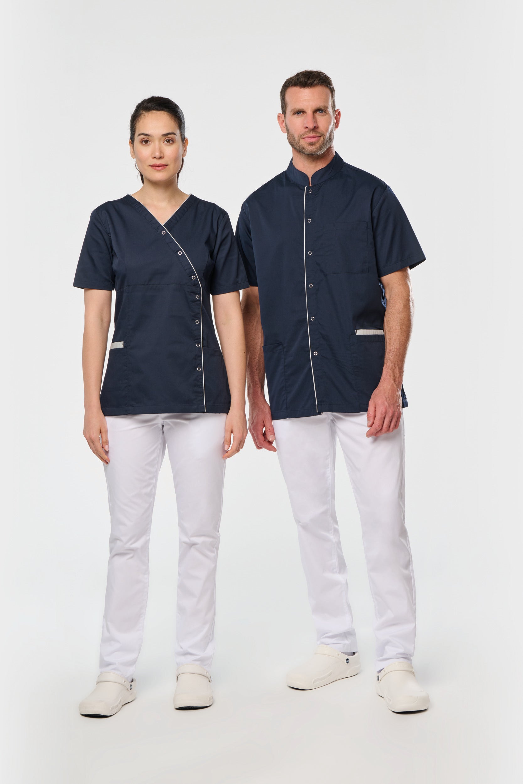 Bata poliéster/algodão com molas de pressão de senhora