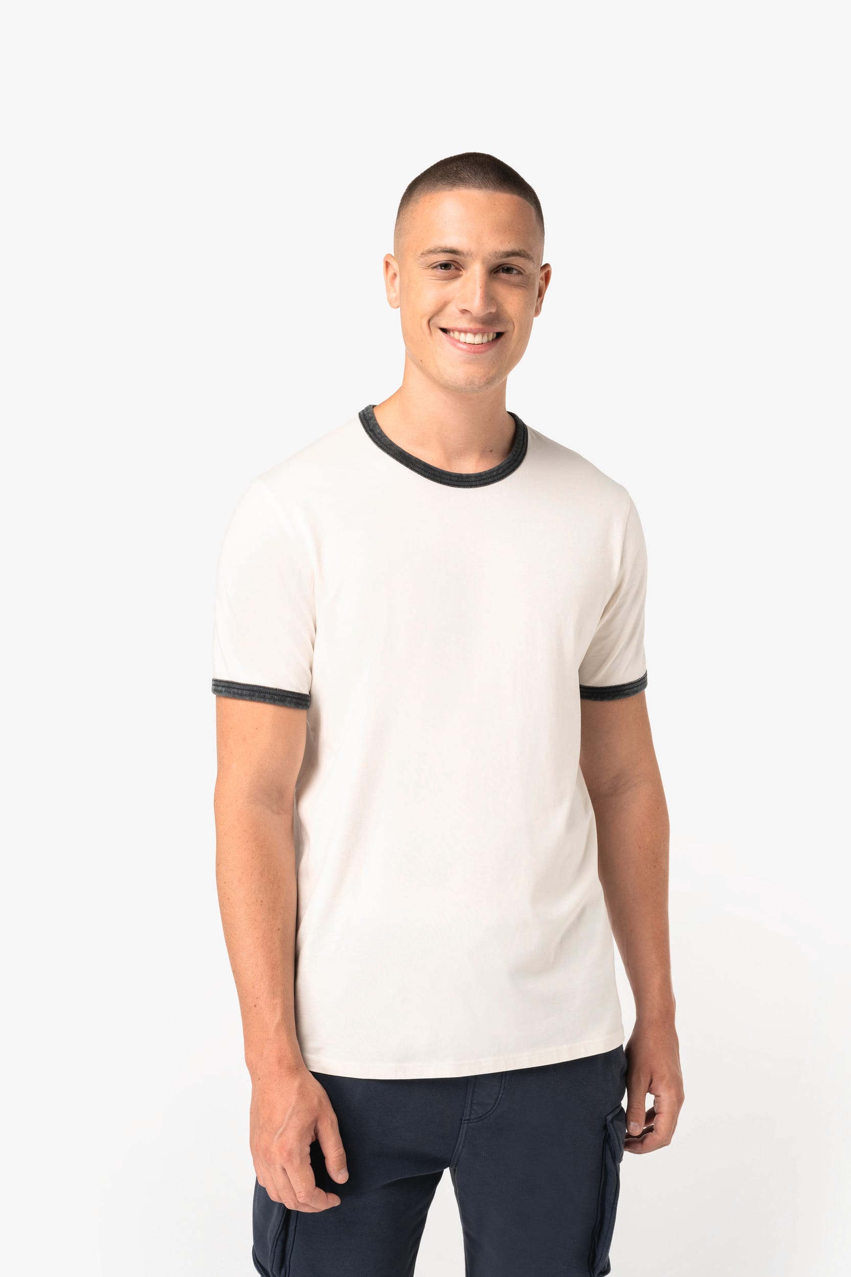 T-shirt ringer eco-responsável com contrastes e aspecto lavado de homem